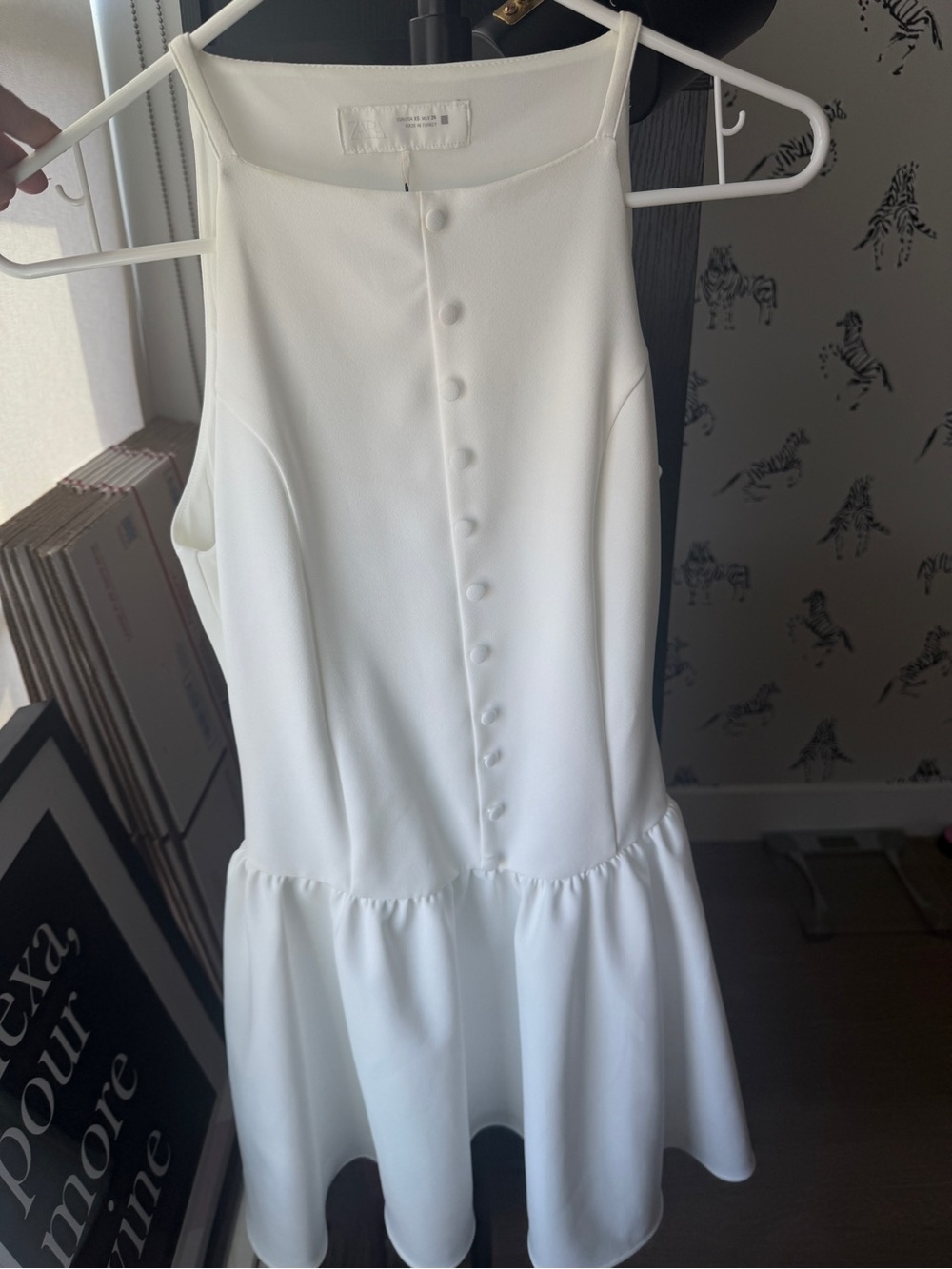 Zara White Sleeveless Button-Front Mini Dress
